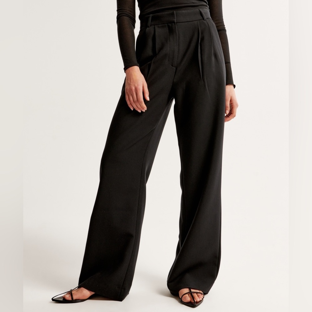 Abercrombie Black Cupro Tailored Wide Leg Pants